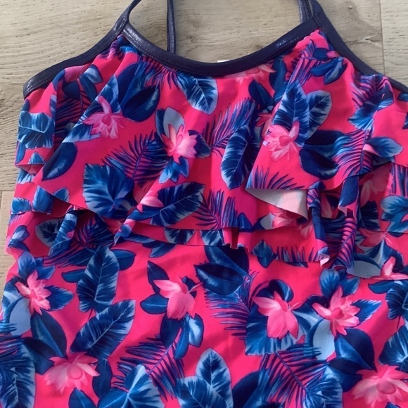 Body Glove Flower One Piece Swimsuit size 12 ruffles pink navy NWT Girls - Picture 4 of 8